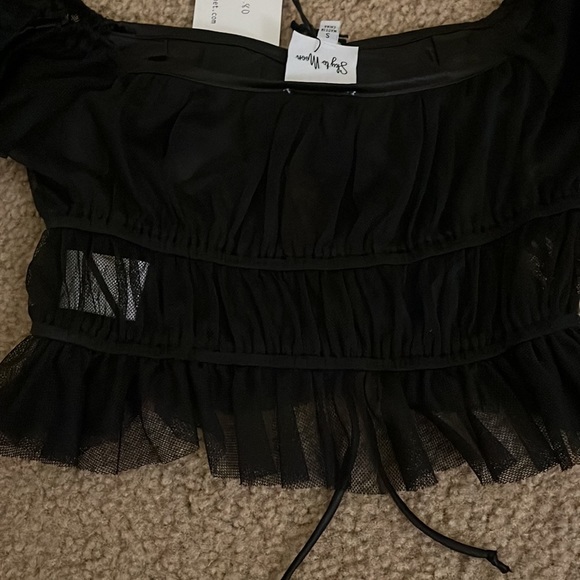Black sheer corset like tank off shoulder - Picture 4 of 4
